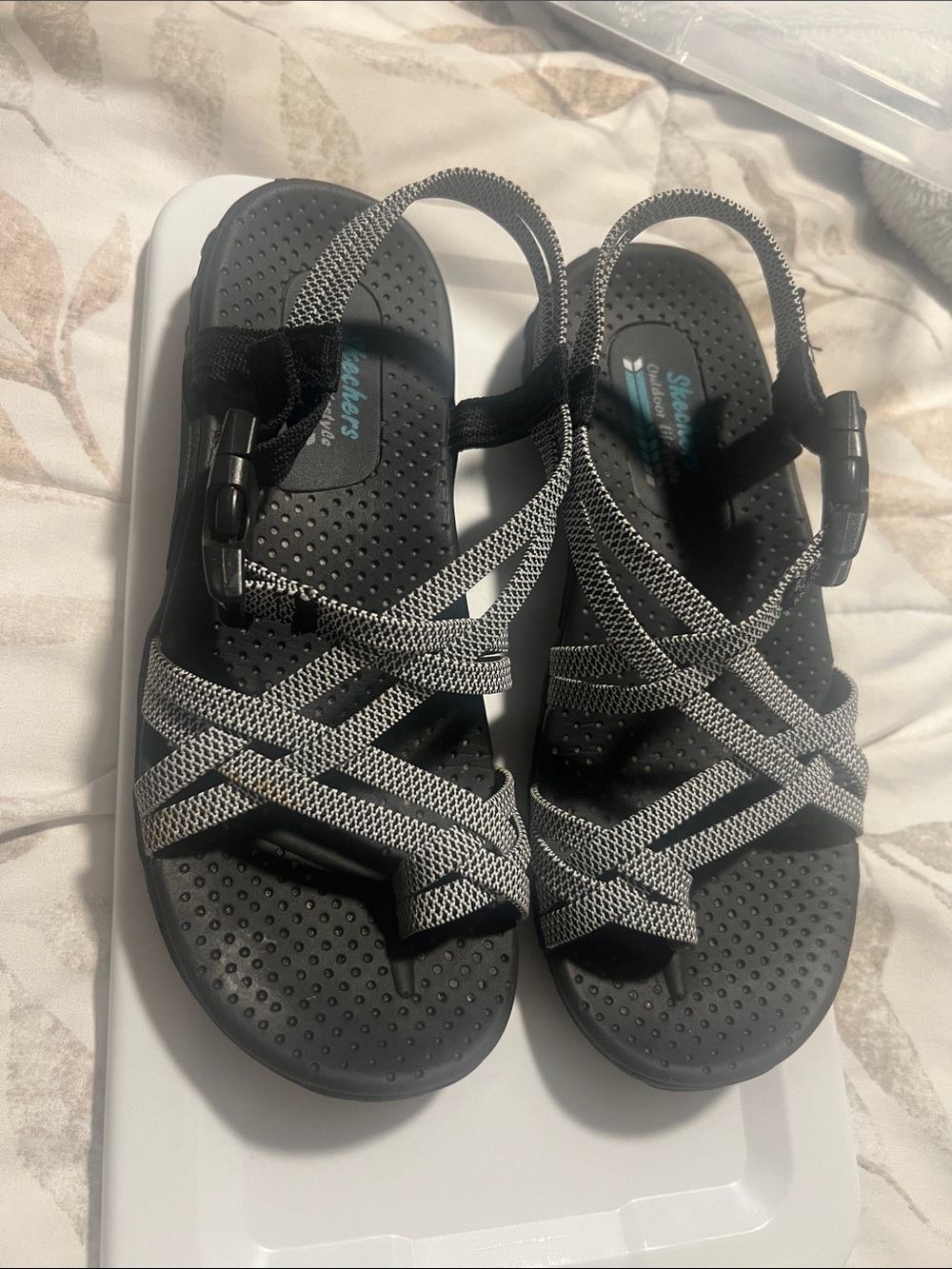 Skechers Women's Black & White Strappy Comfort Sandals